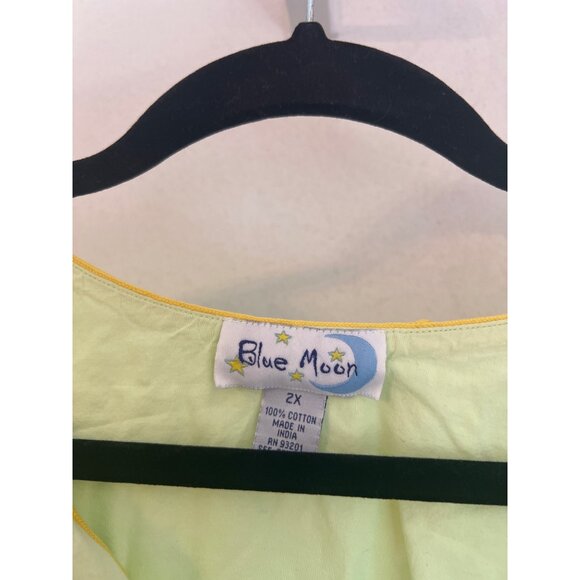 Light Green Blue Moon Cotton Tunic Top With Lace-Up Front & Embroidered Sleeves - Picture 4 of 6